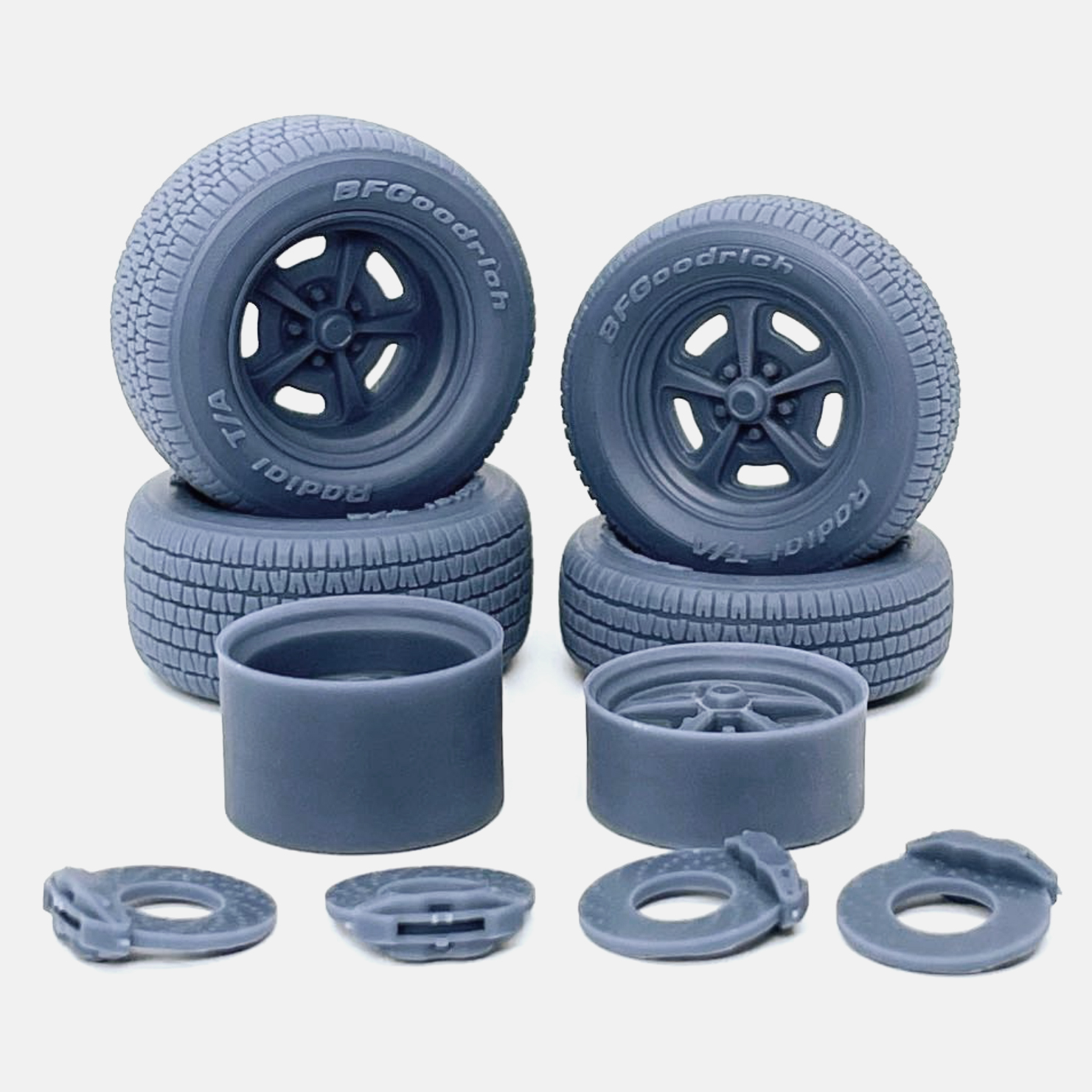 1/24 Scale Resin "Artillery" Wheels With Wide Whitewalls - 15-Inch For Model Cars