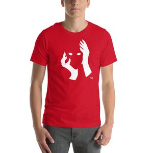 Behind the Mask Psychopath Exposure T-Shirt [White on Red]