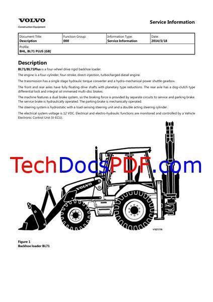 Volvo BL71 PLUS Backhoe Loaders Service Manual