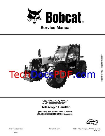 Bobcat TL43.80HF Service Telescopic Handler Service Manual (7318404enUS)