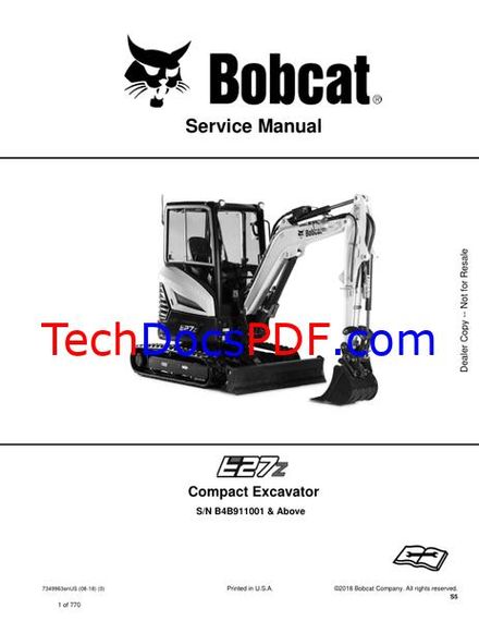 Bobcat E27z Compact Excavator Service Manual (7349963enUS)