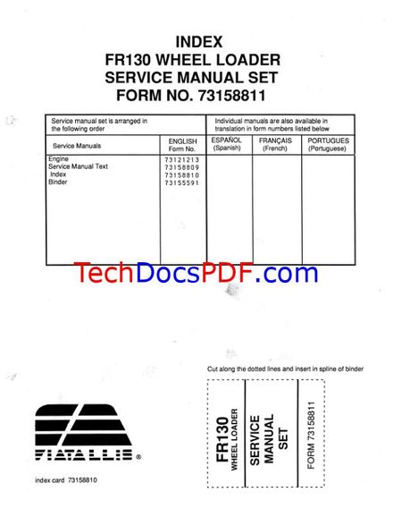 FIATALLIS FR130 WHEEL LOADER SERVICE MANUAL &amp; 8065 ENGINE MANUAL