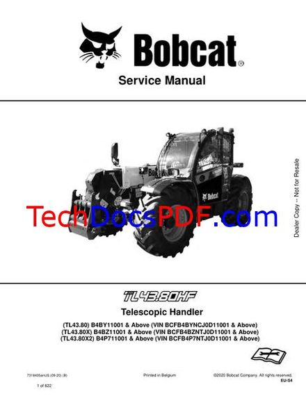 Bobcat TL43.80HF Telescopic Handler Service Manual - 7318405enUS (Collection of 2 manuals)
