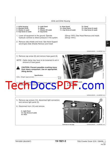 John Deere 700J Crawler Dozer Repair Technical Manual (TM10269)