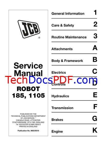 JCB ROBOT 185, 1105 Skidsteer Loader Service Manual (9803/8510)