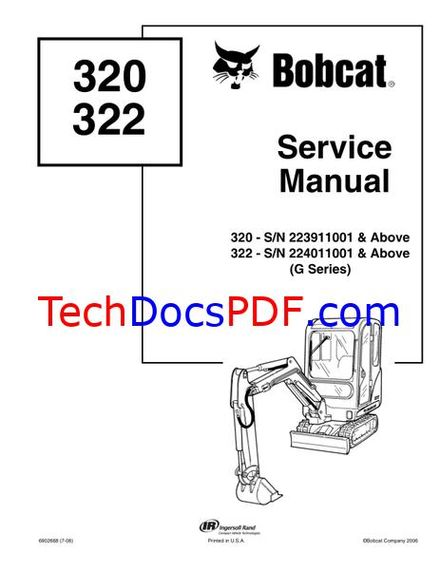 Bobcat 320 and 322 Excavator (G Series) Service Manual (6902668)