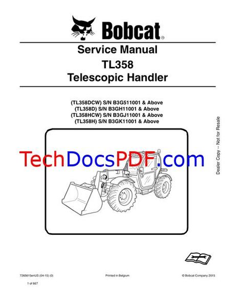 Bobcat TL358 Telescopic Handler Service Manual (7265615enUS)
