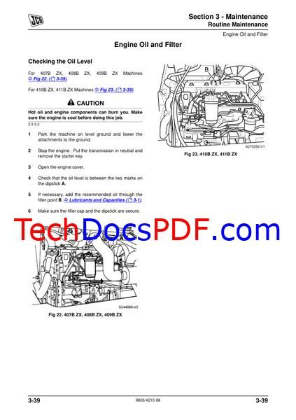 JCB 407B ZX, 408B ZX, 409B Z, 410B ZX, 411B ZX Service Manual (9803/4210)