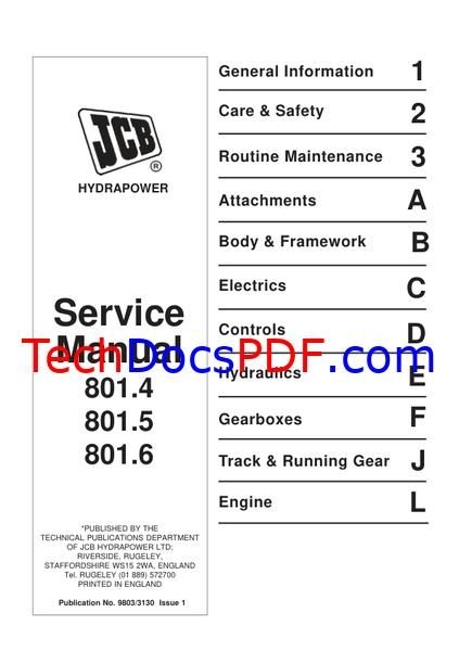 JCB 801.4, 801.5 &amp; 801.6 Mini Crawler Excavators Service Manual (9803/3130-01)