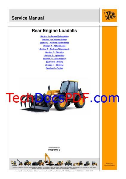 JCB 526, 526S, 528-40, 528S Rear Engine Loadalls Service Manual (9803/3710-3)