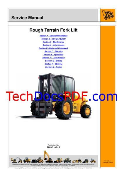 JCB 926, 930, 940 Rough Terrain Fork Lift Tier 2 Service Manual (9803/5100-16)