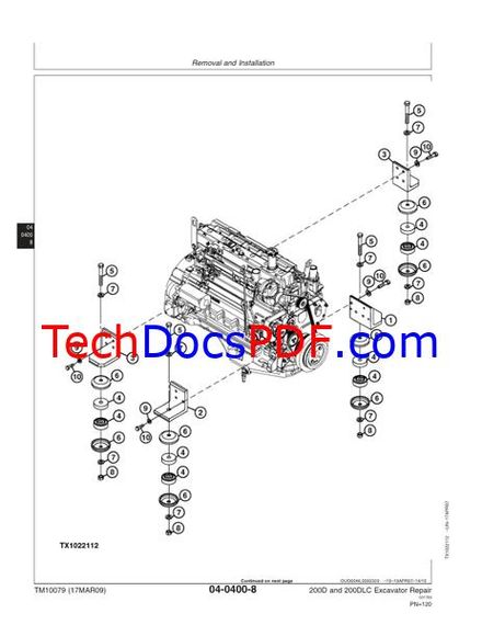 John Deere 200D and 200DLC Excavator Repair Technical Manual (TM10079 MAR09)