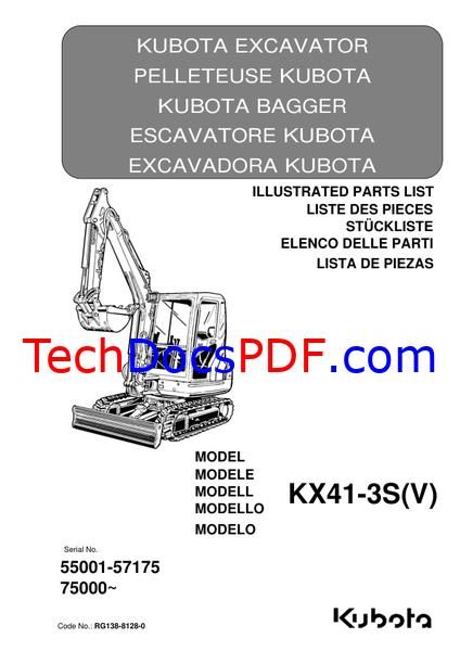 KUBOTA KX41-3S(V) EXCAVATOR PARTS CATALOG (RG138-8128-0)
