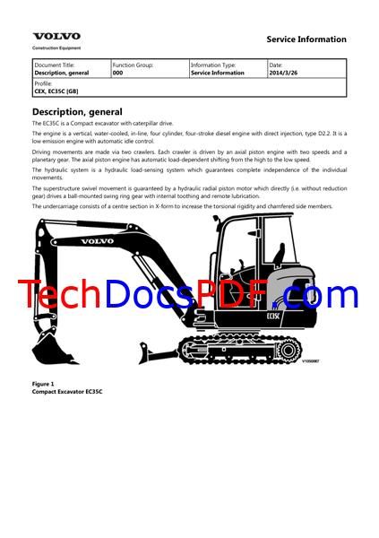 Volvo EC35C Compact Excavators Service Manual