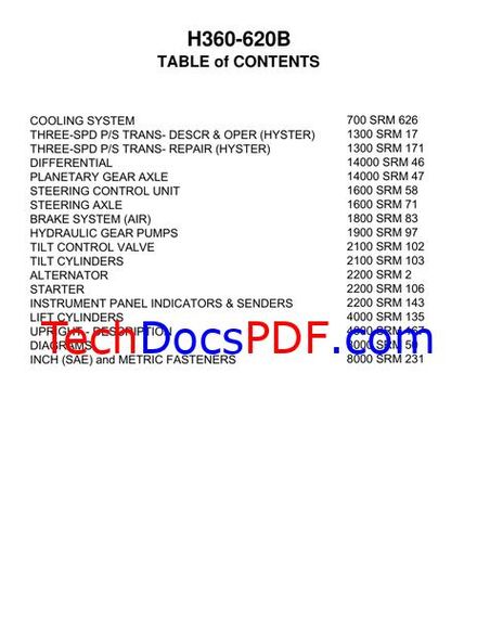 Hyster H360B, H400B, H450B, H500B, H550B, H620B Forklift Trucks Service Manual