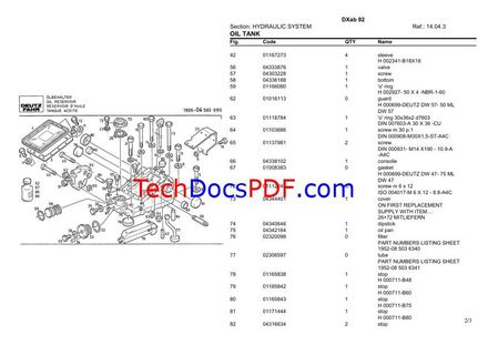 Deutz Fahr DX 92 Tractor Parts Catalog