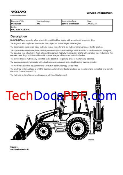 Volvo BL61 PLUS Backhoe Loaders Service Manual