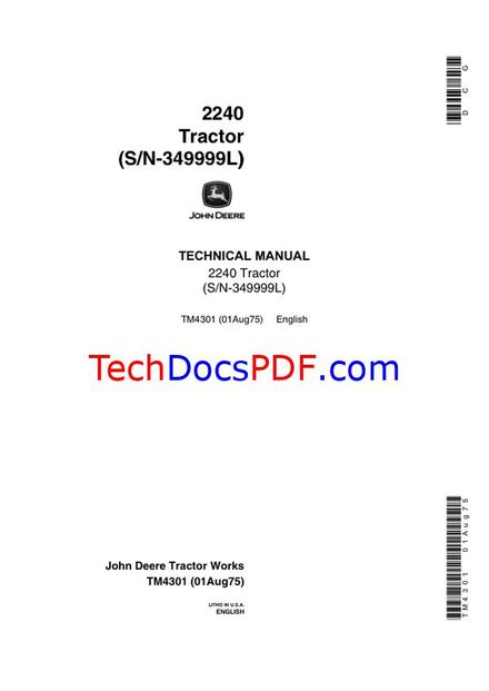 John Deere 2240 Utility Tractor Technical Manual (TM4301)