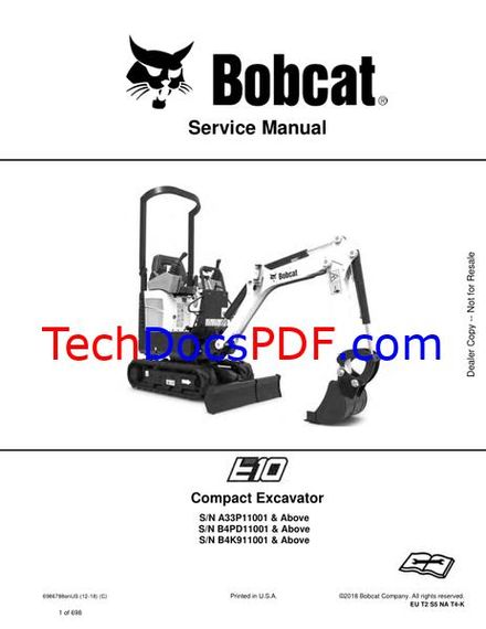 Bobcat E10 Compact Excavator Service Manual (6986788enUS)