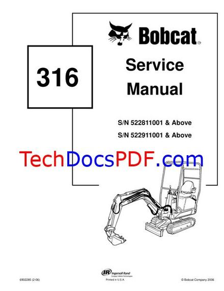 Bobcat 316 Hydraulic Excavator Service Manual (6902285)
