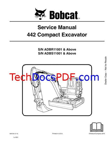 Bobcat 442 Compact Excavator Service Manual 6987204 (5-10)