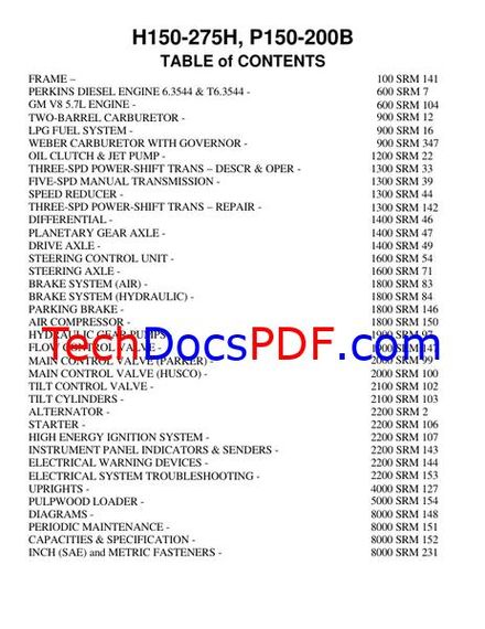 Hyster H150H, H175H, H200H, H225H, H250H, H275H, P150B, P175B, P200B Forklift Trucks Service Manual