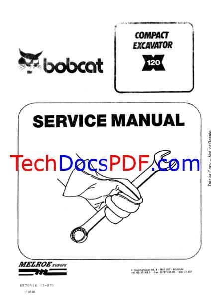 Bobcat X120 Compact Excavator Service Manual (6570516)