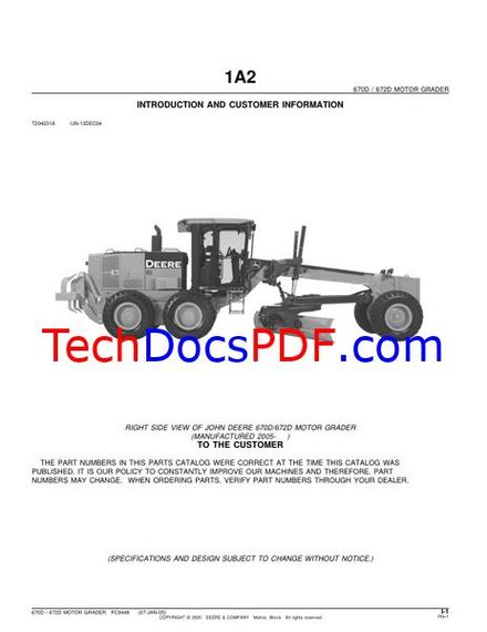 John Deere 670D 672D Motor Grader Parts Catalog (PC9448)