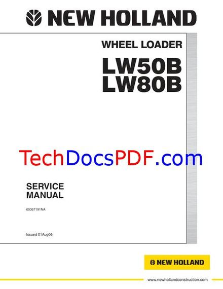 NEW HOLLAND LW50B LW80B WHEEL LOADER 2006 SERVICE MANUAL (60367191NA)