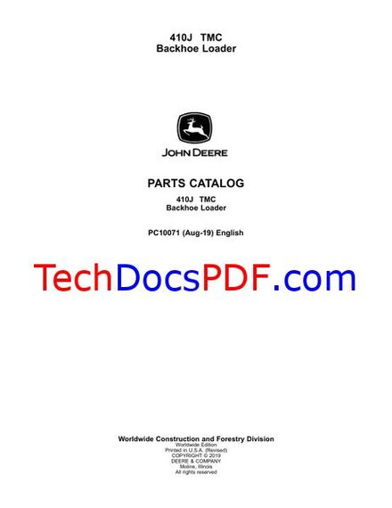 John Deere 410J TMC Backhoe Loaders Parts Catalog (PC10071)