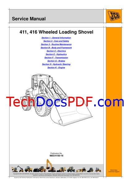 JCB 411, 416 Wheeled Loading Shovel Service Manual (9803/4150)