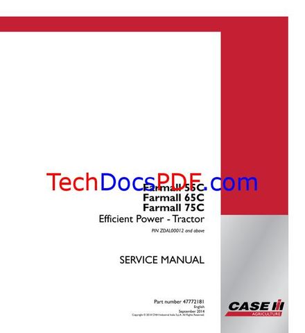CASE IH Farmall 55C, 65C, 75C Efficient Power Tractor Service Manual