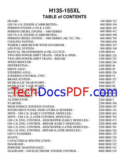 Hyster H135XL, H150XL, H155XL Forklift Trucks Service Manual