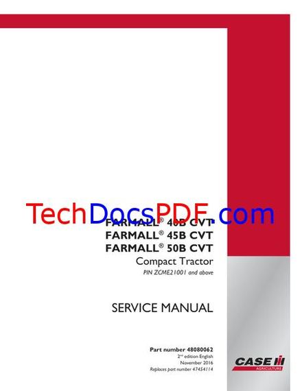 CASE IH Farmall 40B CVT 45B CVT 50B CVT Compact Tractor Service Manual