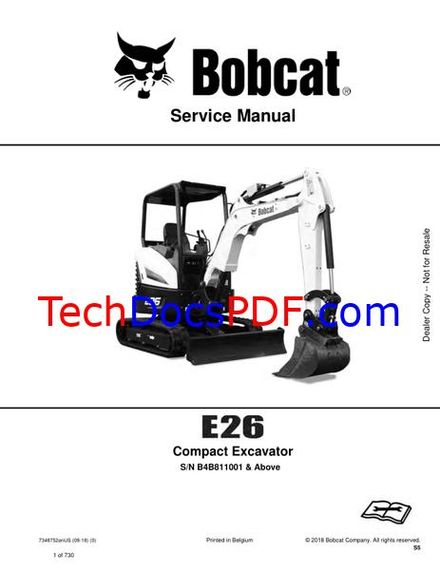 Bobcat E26 Compact Excavator Service Manual – hydraulic &amp; electrical updates (7348752enUS)