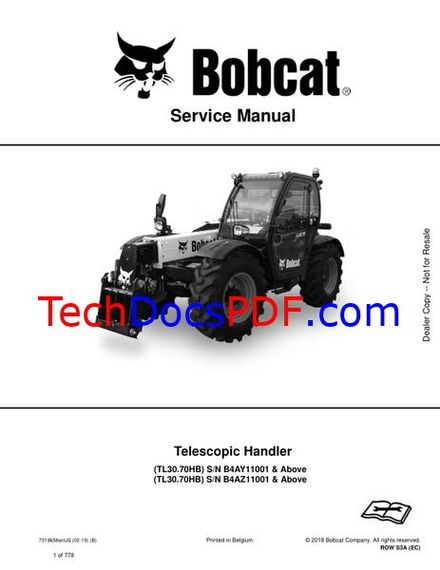 Bobcat TL30.70 (D)(H)B Telescopic Handler Service Manual (7319658enUS)