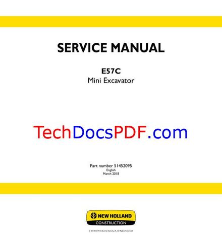 NEW HOLLAND E57C MINI EXCAVATOR TIER 4 2018 SERVICE MANUAL (51452095)