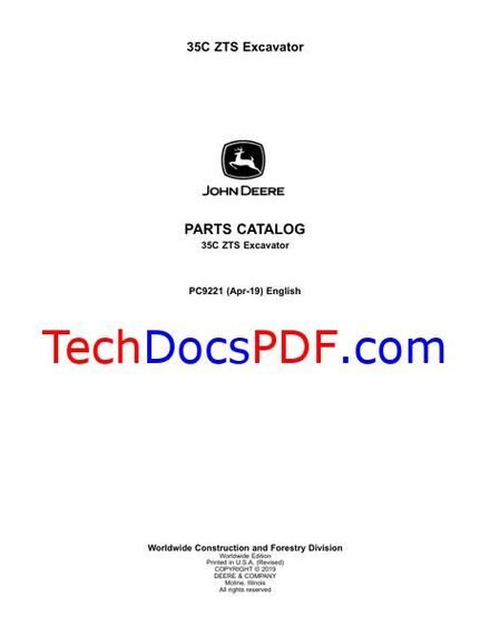 John Deere 35C ZTS Excavator Parts Catalog (PC9221)