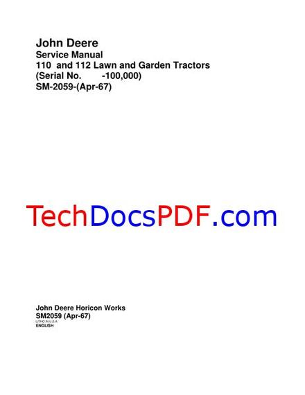 John Deere 110 and 112 Lawn and Garden Tractors Service Manual (SM2059)