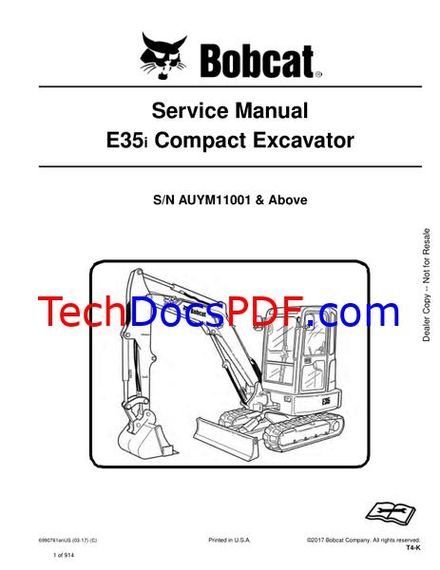 Bobcat E35i Compact Excavator Service Manual (6990761enUS)
