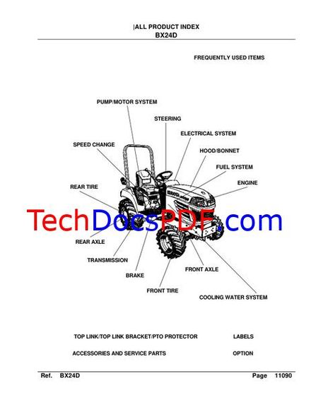 KUBOTA BX24D Compact Utility Tractor Parts Catalogue Manual
