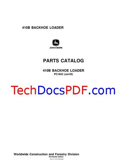 John Deere 410B BACKHOE LOADER Parts Catalog (PC1843)