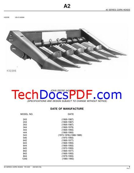 John Deere 40 Series Corn Heads Parts Manual (PC1223)