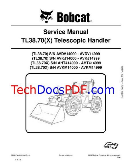 Bobcat TL38.70(X) Telescopic Handler Service Manual (7283170enUS)
