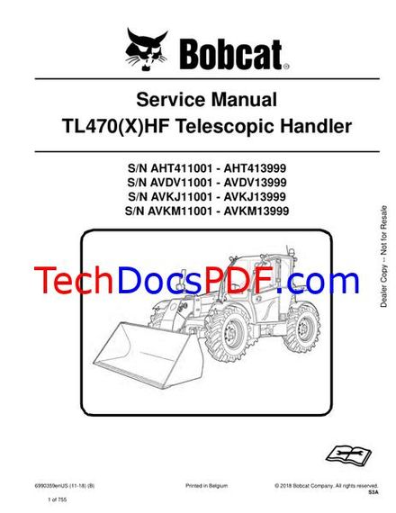 Bobcat TL470(X)HF Telescopic Handler Service Manual (6990359enUS)