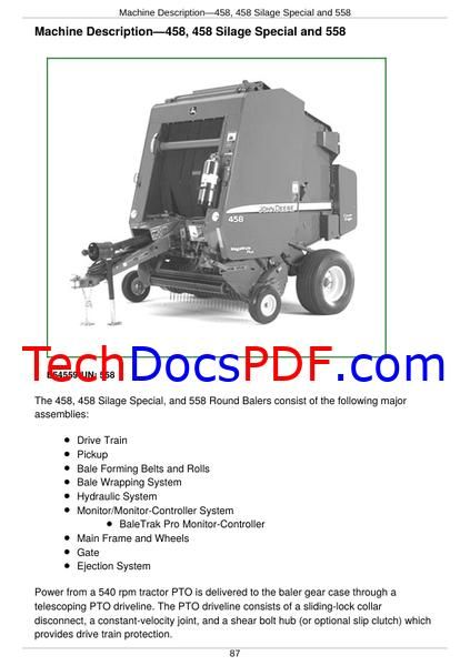 John Deere 458, 458 Silage Special and 558 Round Balers Technical Manual (TM1735)