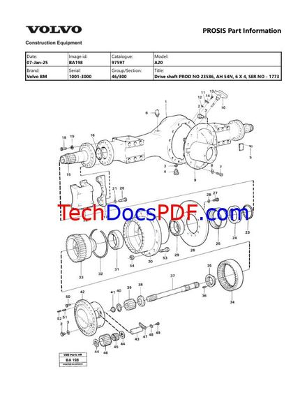 Volvo A20 BM Articulated Haulers Parts Catalog
