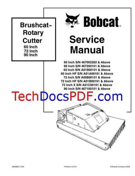 Bobcat Brushcat Rotary Cutter 60 Inch, 72 Inch, 90 Inch Service Manual (6900883)