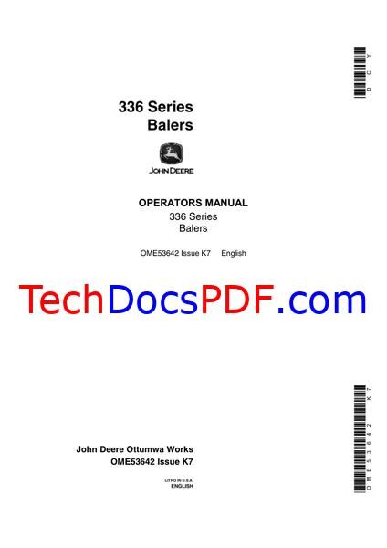 John Deere 336 Series Balers Operators Manual (OME53642)