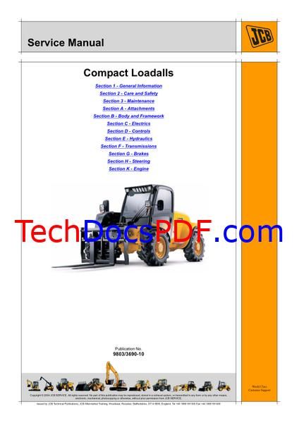 JCB 520-40, 524-50, 527-55 Compact Loadalls Service Manual (9803/3690-10)